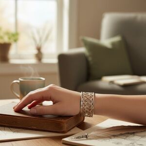 Silver Color Textured Basketweave Pattern WIDE Cuff Bracelet
